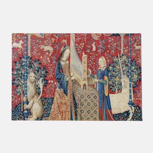 Die Frau und das Einhorn, hörend Fußmatte (Vorderseite)