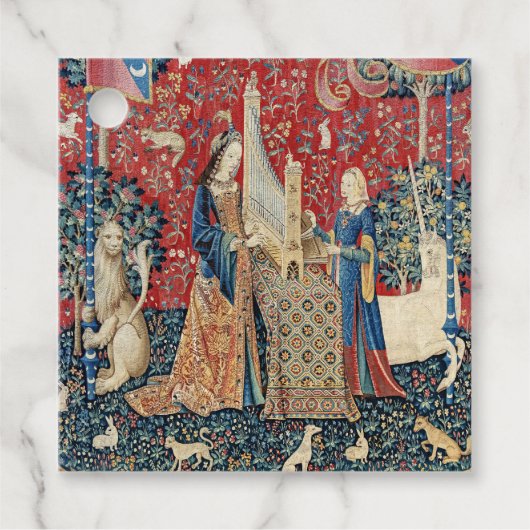 Die Frau und das Einhorn, hörend Geschenkanhänger (Vorderseite)