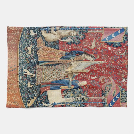 Die Frau und das Einhorn, hörend Geschirrtuch (Horizontal)