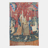 Die Frau und das Einhorn, hörend Geschirrtuch (Vertikal)