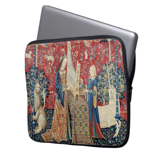 Die Frau und das Einhorn, hörend Laptopschutzhülle (Vorderseite Links)