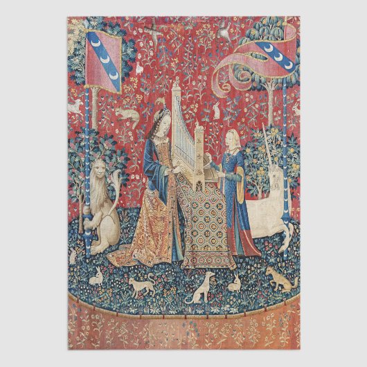 Die Frau und das Einhorn, hörend Seidenpapier