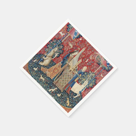 Die Frau und das Einhorn, hörend Serviette (Ecke)