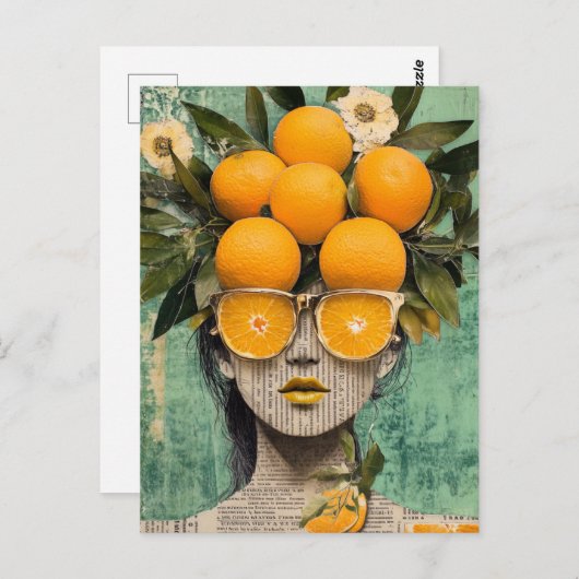 Die Frau und die Orangen-Collage Postkarte (Vorne/Hinten)