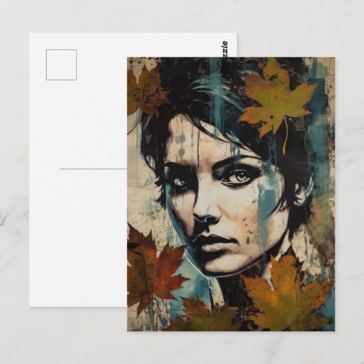 Die Frauen sehen sich der Leaf Collage gegenüber Postkarte (Vorne/Hinten)
