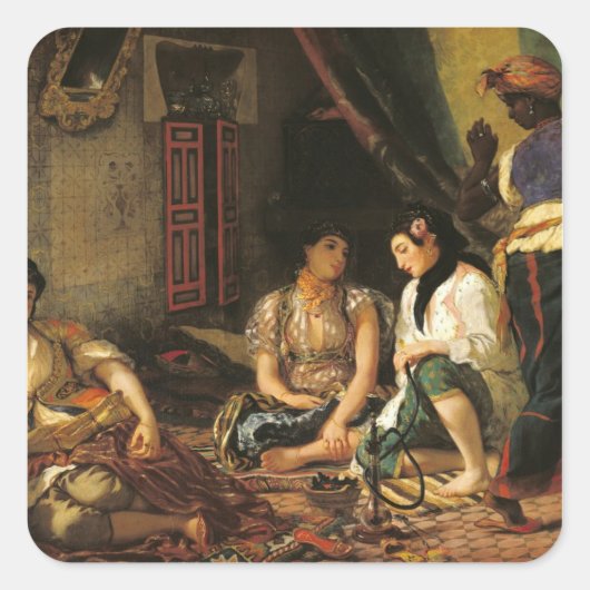 Die Frauen von Algier in ihrer Wohnung, 1834 Quadratischer Aufkleber (Vorderseite)