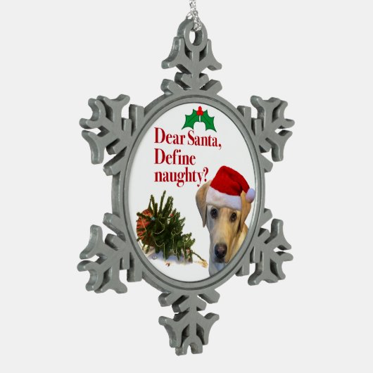 Die freche Labrador-Zinn-Verzierung Schneeflocken Zinn-Ornament (Links)