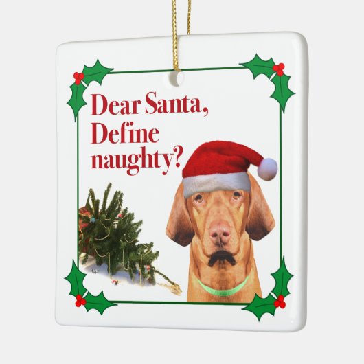 Die freche Vizsla Weihnachtsquadrat-Verzierung Keramikornament (Links)