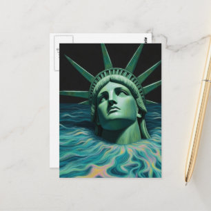 Die Freiheitsstatue schmilzt ins Meer Surreal Postkarte