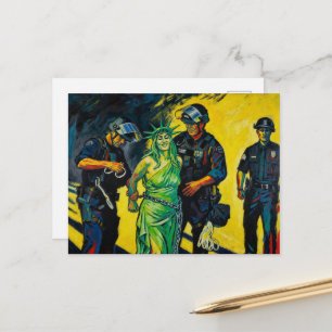 Die Freiheitsstatue wird verhaftet Postkarte