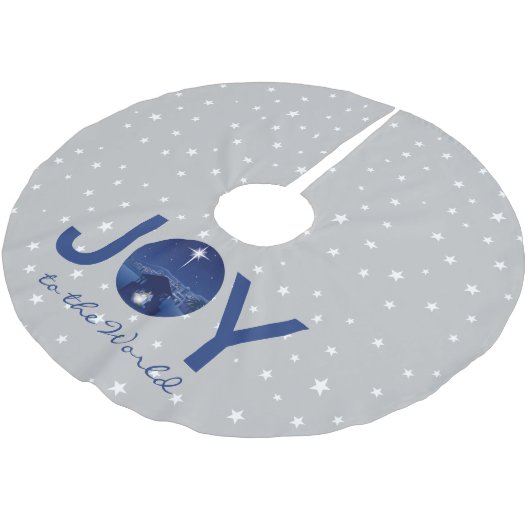 Die Freude an der Weltkrippe Polyester Weihnachtsbaumdecke (Schrägansicht)