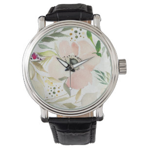 Die Freude Aquarell-Blumendem muster an des Weiß- Armbanduhr