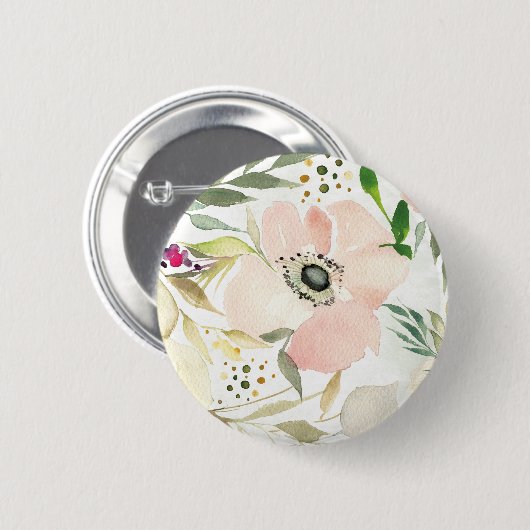 Die Freude Aquarell-Blumendem muster an des Weiß-| Button (Vorne & Hinten)