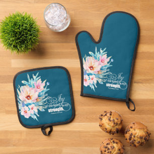 Die Freude des Herrn floral Ofenhandschuh & Topflappen-Set