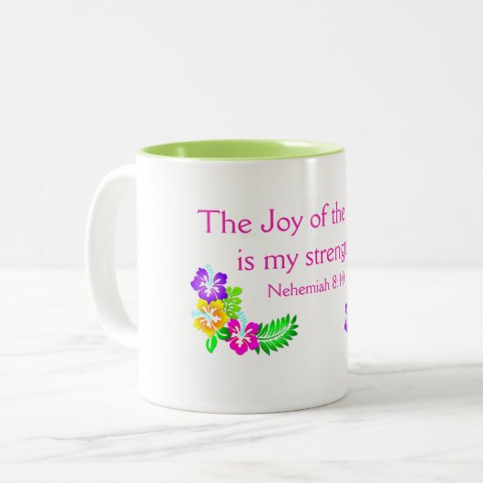 Die Freude des Herrn ist meine Stärke Zweifarbige Tasse (Vorderseite Links)