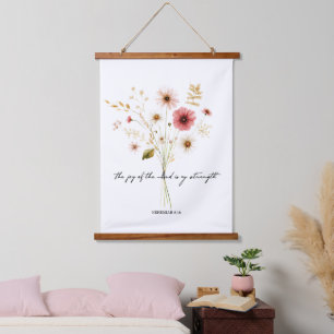 Die Freude des Herrn minimalistisches Floral Wandteppich Mit Holzrahmen