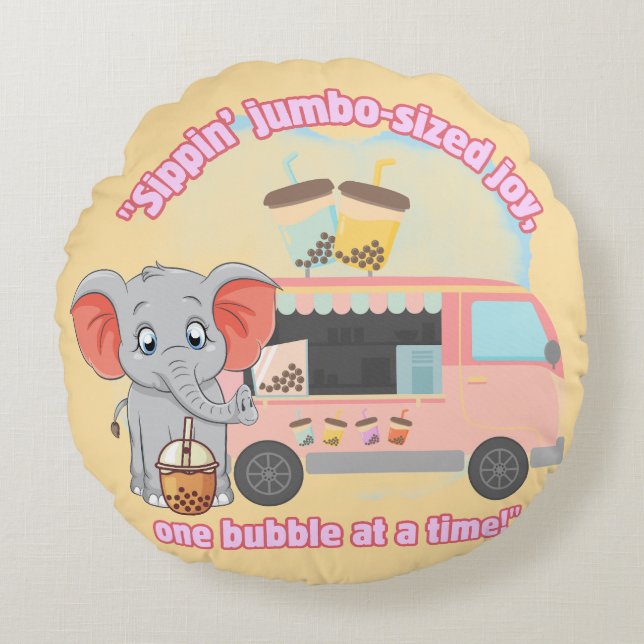 Die Freude im Jumbo, eine Blase zur Zeit Rundes Kissen (Vorderseite)