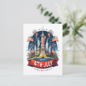 Die freudige vierte Freiheitsstatue Feiertagspostkarte (Stehend Vorderseite)