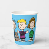 Die Freunde von Erdnüssen in einer Reihe Pappbecher (Rückseite)