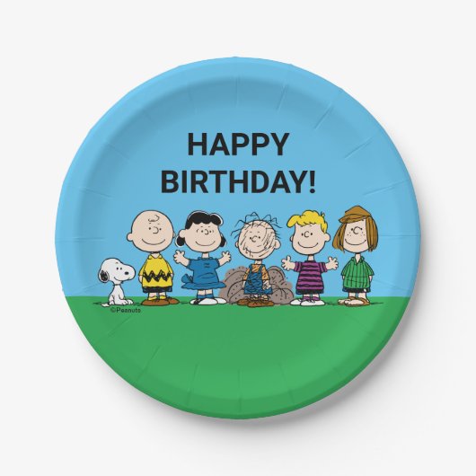 Die Freunde von Erdnüssen in einer Reihe Pappteller (Vorderseite)