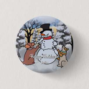 Die Freundschaft zwischen Schneemann, Hund und Kat Button
