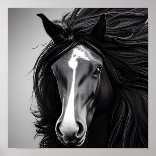 Die Friesian Black & White Digital Portrait Print Poster (Vorne)