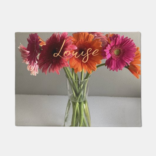 Die fröhliche Gerbera Blume + Individuelle Name Fußmatte (Vorderseite)