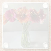 Die fröhliche Gerbera Blume + Individuelle Name Glasuntersetzer (Rückseite)