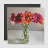 Die fröhliche Gerbera Blume + Individuelle Name Magnetkarte (Vorne/Hinten)