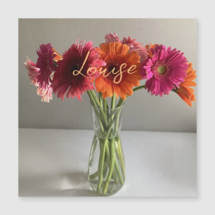 Die fröhliche Gerbera Blume + Individuelle Name Magnetkarte