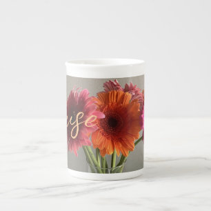 Die fröhliche Gerbera Blume + Individuelle Name Porzellantasse