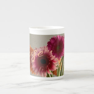 Die fröhliche Gerbera Blume + Individuelle Name Porzellantasse