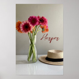 Die fröhliche Gerbera Blume + Individuelle Name Poster