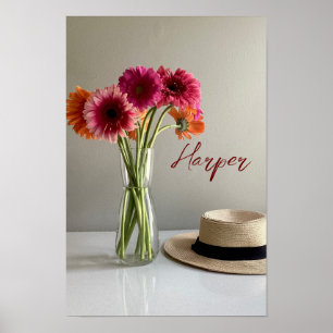 Die fröhliche Gerbera Blume + Individuelle Name Poster
