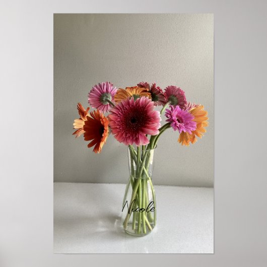 Die fröhliche Gerbera Blume + Individuelle Name Poster (Vorne)