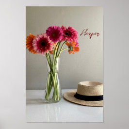 Die fröhliche Gerbera Blume + Individuelle Name Poster