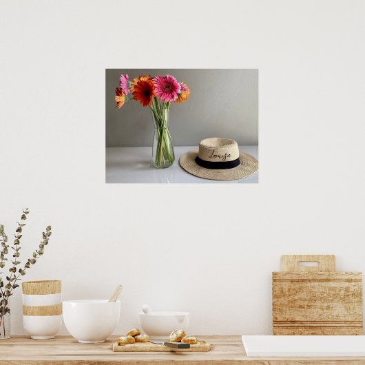 Die fröhliche Gerbera Blume + Individuelle Name Poster (Küche)