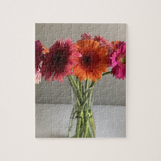 Die fröhliche Gerbera Blume + Individuelle Name Puzzle (Vertikal)