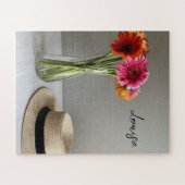 Die fröhliche Gerbera Blume + Individuelle Name Puzzle (Horizontal)