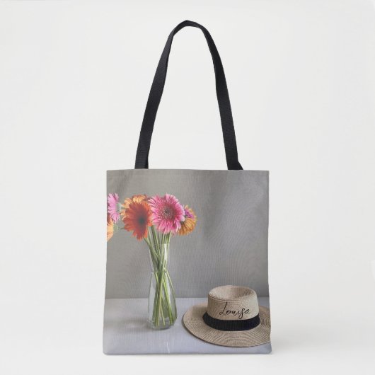 Die fröhliche Gerbera Blume + Individuelle Name Tasche (Vorderseite)