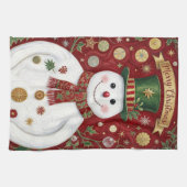 Die fröhliche Schneemann-Rot-Weihnachtsfeier Geschirrtuch (Horizontal)