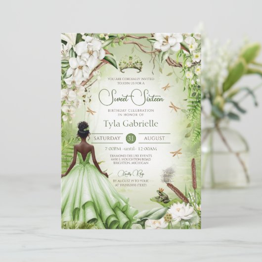 Die Froschprinz-Märchenprinzessin Sweet 16 Einladung (Stehend Vorderseite)