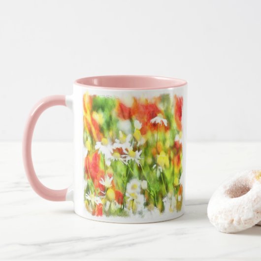 Die Frühlingsfarben auf sonniger Wasserfarbe Tasse (Mit Donut)