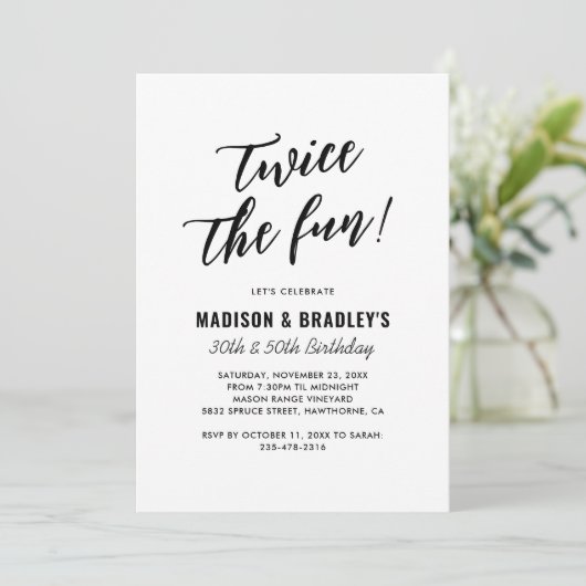 Die Fun Joint Birthday Party - die moderne zweifac Einladung (Stehend Vorderseite)