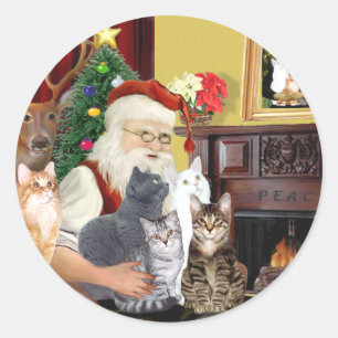 Die fünf Katzen des Weihnachtsmanns Runder Aufkleber