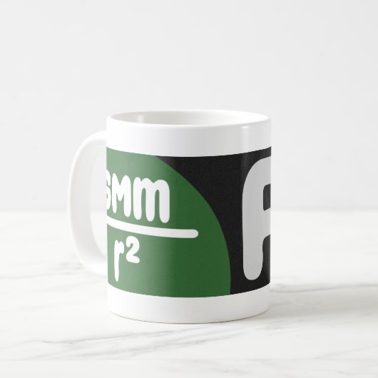 Die Fusionsformel-Tasse: F=ma und F=GMm/r^2 Kaffeetasse (Vorderseite Links)