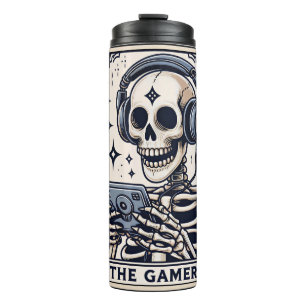 Die Gamer-Skeleton-Tarotkarte Thermosbecher