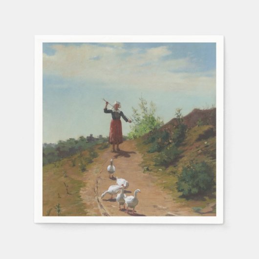 Die Gänseschar heimbringen (von Paul Peel) Serviette (Vorderseite)