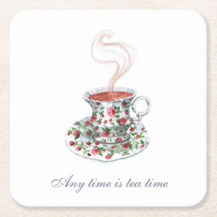 Die ganze Zeit ist Teezeit Tee Slogan Zitat Vintag Rechteckiger Pappuntersetzer