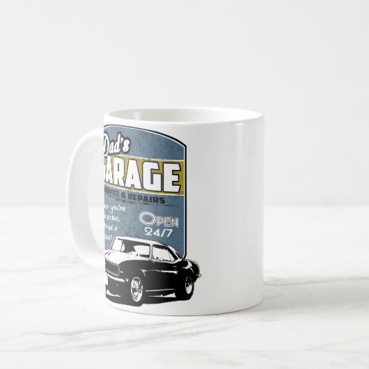 Die Garage des Vaters schwarzes u. weißes Camaro Kaffeetasse (Vorderseite Links)